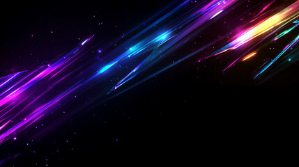 Poster - Vibrant rainbow light streaks on black background for abstract design and aesthetic concepts