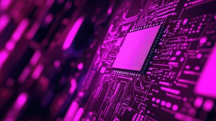 Poster - Quantum processor chip floating against a vibrant purple background, showcasing advanced computing technology.