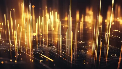 Wall Mural - Abstract visualization of glowing vertical lines and particles, resembling data or energy flow.
