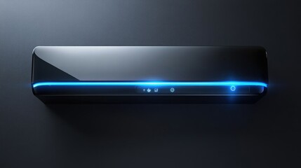 Poster - Sleek, high-tech heat pump with LED indicators on a deep charcoal background, symbolizing innovation.
