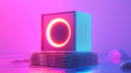 Poster - Ultra-modern quantum computer processing unit on a neon cyan background, symbolizing AI integration.