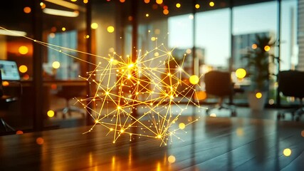 Wall Mural - A glowing network of connections in a modern office setting, symbolizing innovation and collaboration.