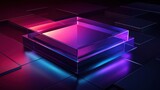 Colorful geometric shapes illuminated by vibrant neon lights create a striking visual effect in a dark environment. Generative AI
