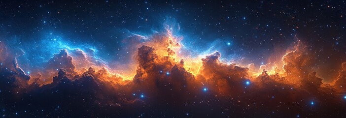 Wall Mural - vibrant cosmic galaxy with swirling blues and fiery oranges