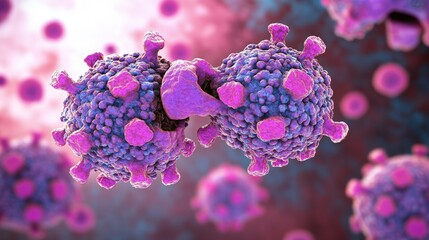 Poster - Close up of purple and blue cancer cells and virus bacteria details in studio lighting conditions