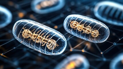 Poster - Two chromosomes depicted with cellular respiration and mitochondria in high fidelity detail
