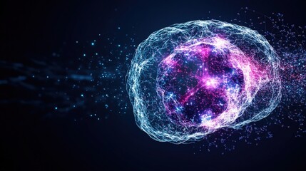 Poster - Sphere with network of connected lines and dots representing cellular respiration and mitochondrial function