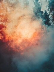 Poster - Intense flames and thick smoke engulf a forest scene creating a dramatic atmosphere for environmental concerns. Generative AI