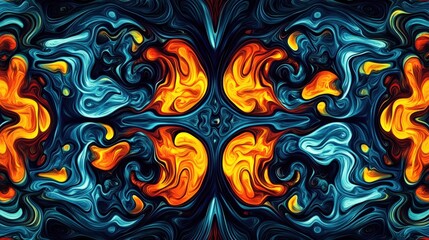 Poster - Abstract swirling patterns of vibrant orange and blue colors creating a dynamic visual effect