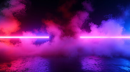 Poster - vibrant neon light and smoke background for futuristic design