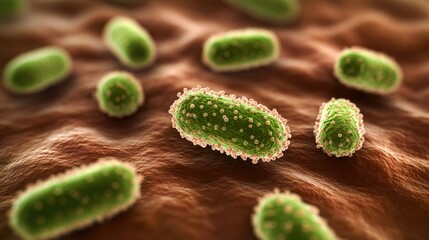 Poster - Close up view of bacteria and virus cells under a microscope in a biology science laboratory setting