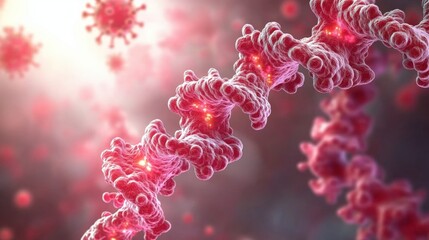 Poster - Close up of blood cells with bacteria and virus cells in a biological science context