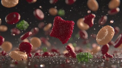 Poster - close up of blood cells in bloodstream with water splashes and blurred background in high fidelity i
