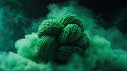 Poster - close up of green smoke ball and detailed view of covid-19 virus cell on black background