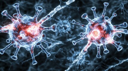 Poster - Close up view of various viruses including flu and covid-19 cells on a detailed microscopic scale