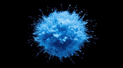 Poster - A vivid blue splash resembling a spherical explosion against a black background, evoking a sense of energy and movement.
