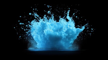 Poster - A vibrant splash of blue water against a black background, showcasing dynamic movement and fluidity.