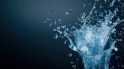 Poster - A dynamic splash of water captured mid-air, showcasing droplets and ripples against a dark background, highlighting movement and fluidity.