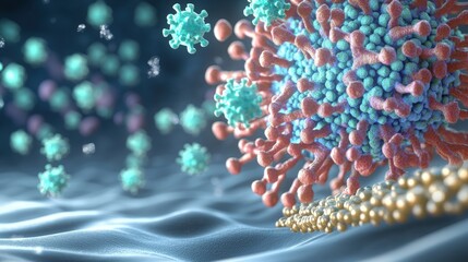 Poster - 3d image of pathogen and colorful microscopic bacteria in abstract background