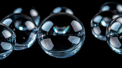 Poster - Reflective spherical film structures on dark background for modern design concepts