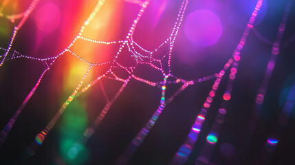 Poster - Colorful rainbow light reflections on intricate spiderweb design for creative backgrounds
