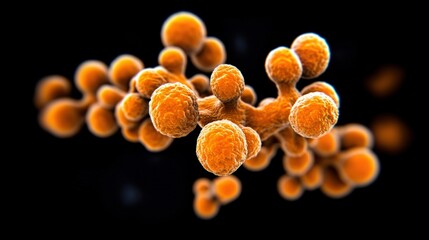 Poster - close up view of orange bacteria and virus cells with detailed structure and high fidelity imaging
