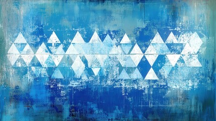 Poster - Abstract geometric pattern with blue and white triangles on a textured background, ideal for design