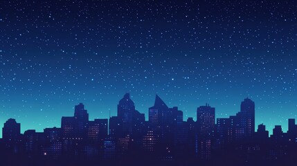 Wall Mural - Bright city skyline illuminated at night with stars overhead creating a magical atmosphere in a bustling urban landscape. Generative AI