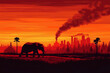 Postapokalyptische Landschaft bei Sonnenuntergang

