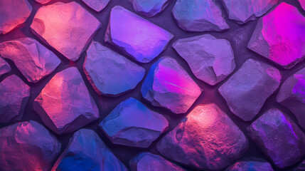Poster - Vibrant neon reflections on stone wall surface for modern design and decor