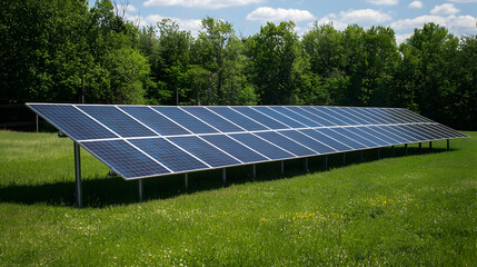 Renewable Solar Energy Panels Under Blue Sky for Clean Electricity Generation