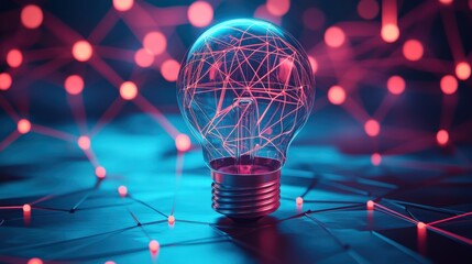 Poster - abstract light bulb with glowing connections on a dark surface, symbolizing innovation and technolog