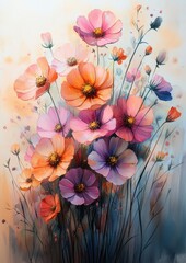 Aufkleber - Watercolor Abstract Spring Flowers Painting Soft Pastel Colors Floral Artwork Modern Art Illustration