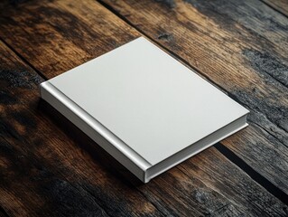 Poster - Blank White Book Mockup on Rustic Wooden Table with High Contrast Lighting Texture