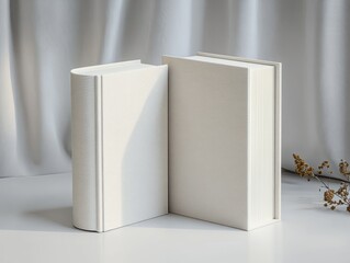Poster - Minimalist Composition of Two White Books on Gray Background