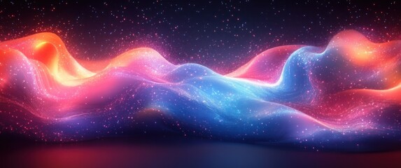 Poster - Abstract Wave Lines Digital Art Futuristic Neon Light Gradient Background