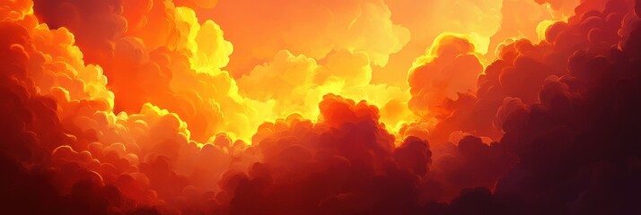 Poster - Flames engulfing forest under thick smoke with vibrant warm tones and clear sky for text. Generative AI