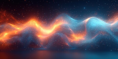 Poster - Abstract Sound Wave Visualization Flowing Digital Design with Glowing Blue Teal Gradients and Symmetrical Patterns