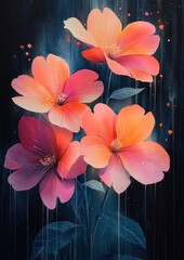Poster - Vibrant Abstract Watercolor Painting of Flowers with Red and Pink Hues Beautiful Floral Artwork Decoration for Nature Background