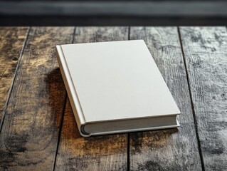 Poster - Blank Book Mockup on Rustic Wooden Table High Contrast Lighting