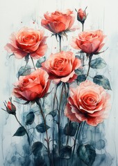 Aufkleber - Vibrant Watercolor Painting of Roses in Soft Red and Pink Hues Ethereal Lighting Minimalist Background