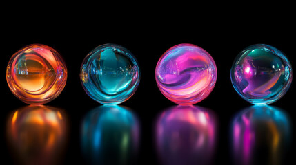 Poster - Colorful transparent spheres with artistic reflections on black background