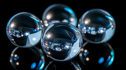 Poster - Reflections on transparent spheres with distorted background for abstract design
