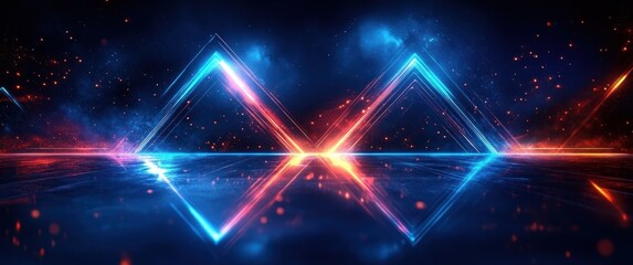 Aufkleber - Futuristic Abstract Cyberpunk Design with Neon Blue Lights and Geometric Shapes for Technology Wallpaper Background
