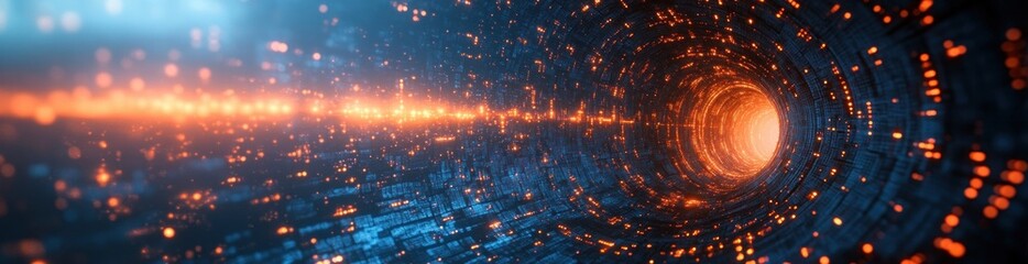 Poster - Futuristic Abstract Digital Technology Background with Blue Light and Geometric Shapes in Cyberpunk Style