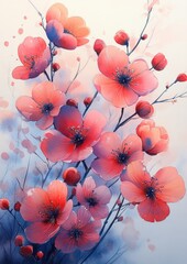 Aufkleber - Vibrant Abstract Watercolor Flower Painting with Poppy in Red and Pink Hues for Modern Art Background