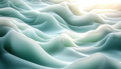 Aufkleber - Serene Abstract Composition of Soft Waves in Mint Green and White with Minimalistic Style and Natural Lighting