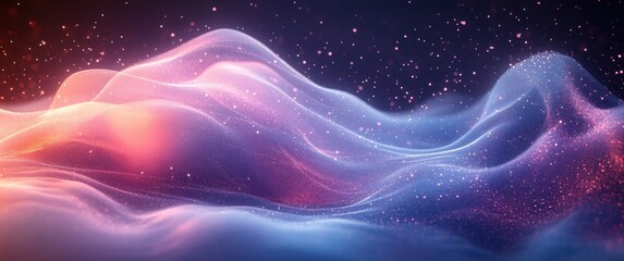 Aufkleber - Dynamic Abstract Technology Waves Flowing Mesh Pattern in Blue and Violet Background