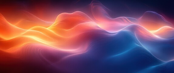 Aufkleber - Futuristic Abstract Wave Pattern Digital Art with Fluid Motion and Soft Ambient Lighting in Blue and Orange