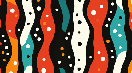 Poster - Abstract pattern with wavy lines and polka dots in vibrant colors